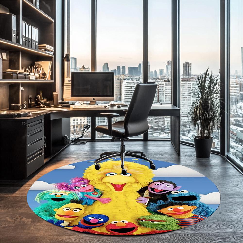 Sesame Street Printed Round Rug Carpet Chair Rug Area Rug Entryway Doormats,for Office Chair Living Room Bedroom Kitchen Room.