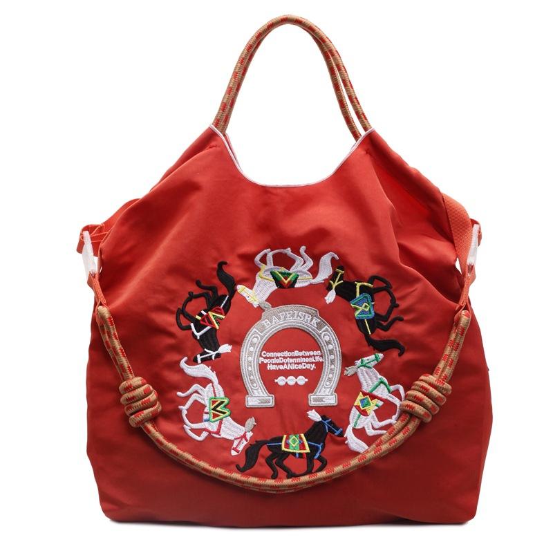 Literary small fresh embroidery pony contrasting color large capacity women's armpit bag new women's shoulder messenger bag