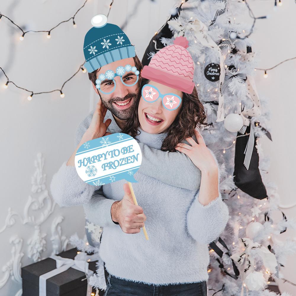 New Style, Christmas Theme, Cartoon Snowman, Blue Pink, Handheld Props, DIY Funny Party, Photo Props and Supplies