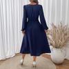 Women's Fashion Spring Fall Flower Pattern Print Long Sleeve V-Neck High Waist Casual Dresses