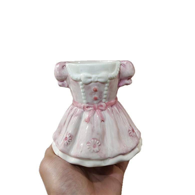 Bow Princess Dress Makeup Brush Storage Bucket Ins Style Desktop Pen Holder Girls Bedroom Office Decor Desktop Organizer