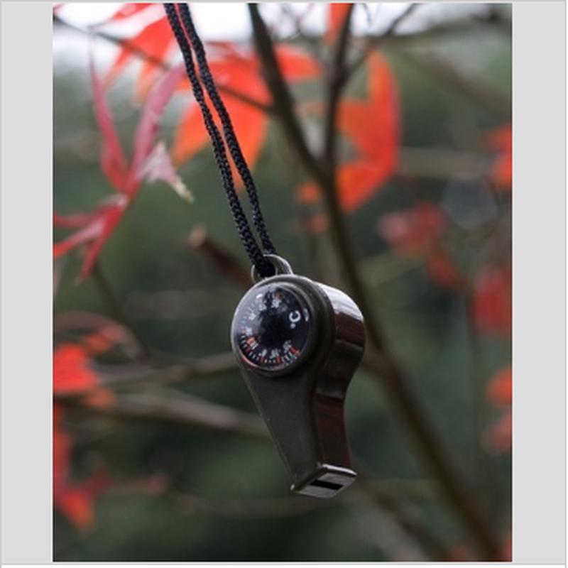 Outdoor Camping Multifunctional Survival Whistle Portable Hanging Rope Compass / Thermometer