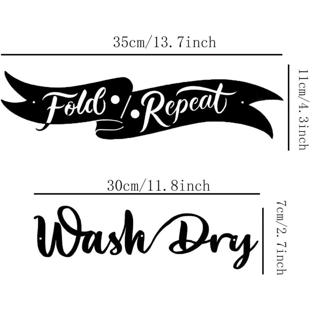 2-teilige Metall-Wäschezeichen: 'Waschen, Trocknen, Falten, Wiederholen' für Stilvolle Waschküche. Wandkunst aus Metall für Waschküchendekor. Verschönerung