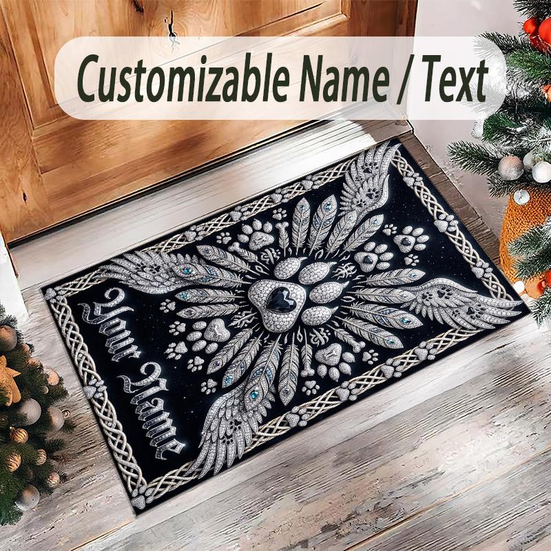 Hearts Theme Crystal Velvet Floor Rug Personalized Custom Name Text Warm Carpet Home Decoration