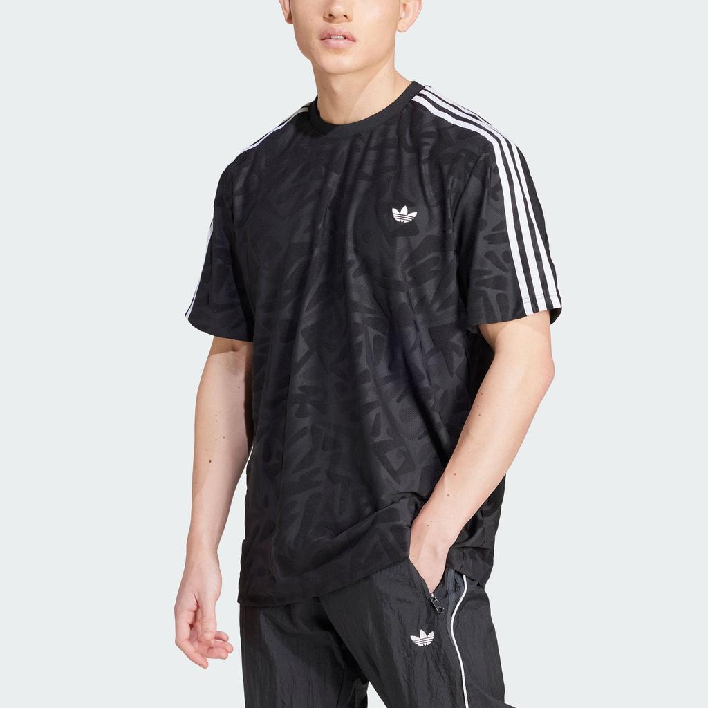 Adidas Originals Premium Jersey Breathable All-Over Print Loose Short Sleeve T-Shirt Men Tops Black IZ4858