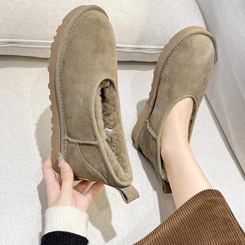Winter Women Shoes Fur Fluffy Cotton Shoe Winter Casual Loafers Plush Warm Snow Boot Comfort Suede Casual Winter Boots for Women