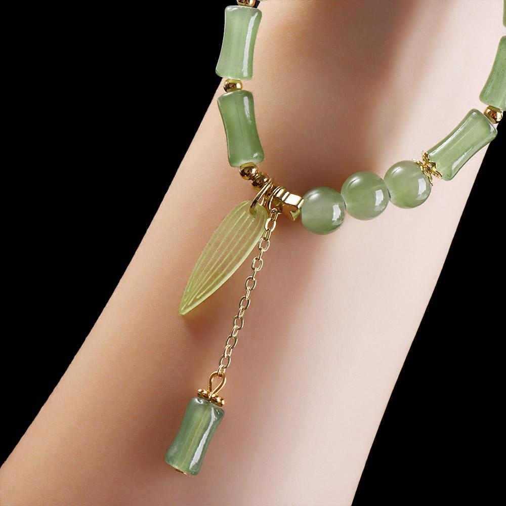 Leaf Green Bamboo Bracelet Bamboo Shape Leaf Pendant Bracelet Imitation Stone Bracelet  Women