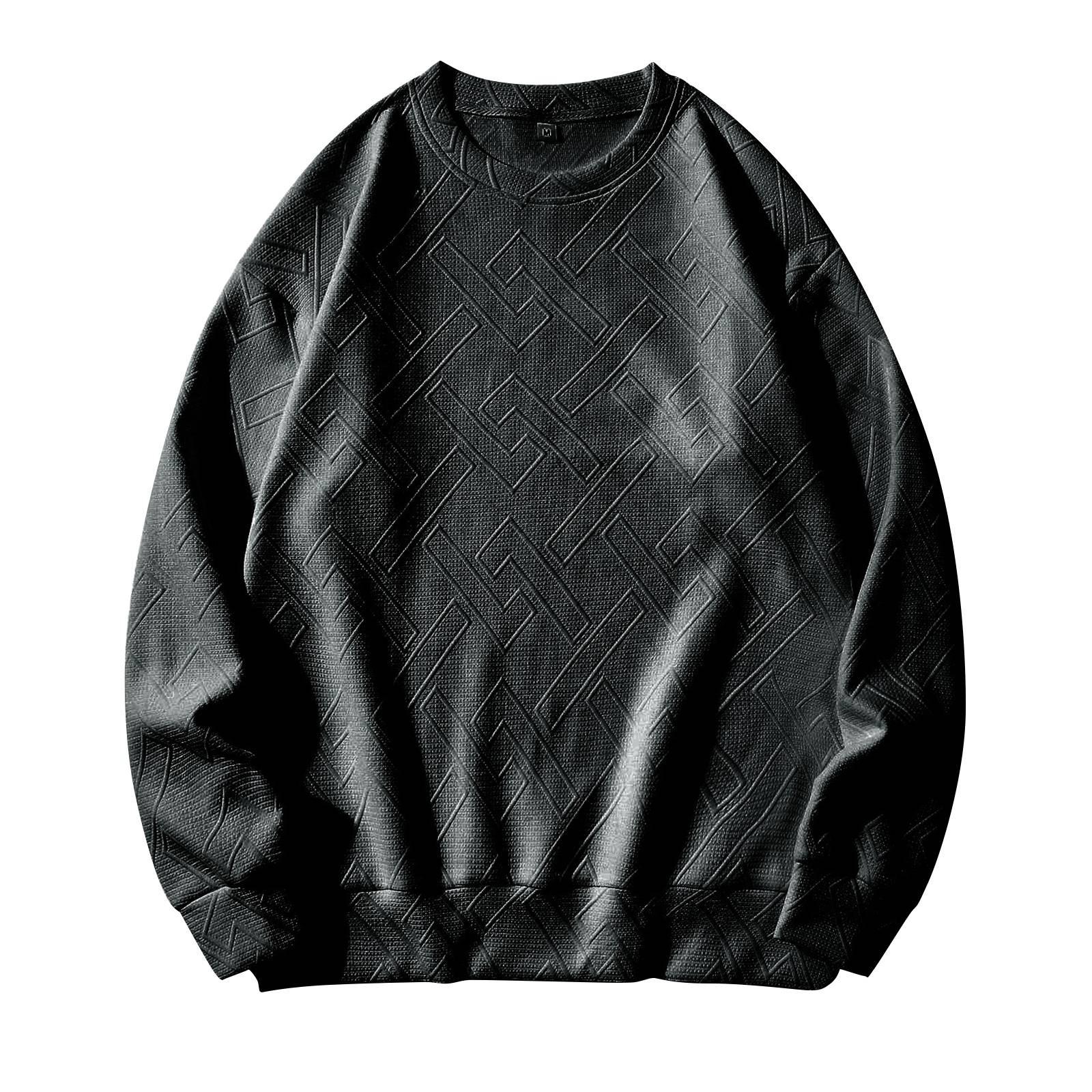 

Мужская зимняя однотонная полосатая повседневная толстовка с длинным рукавом и круглым вырезом M чёрный