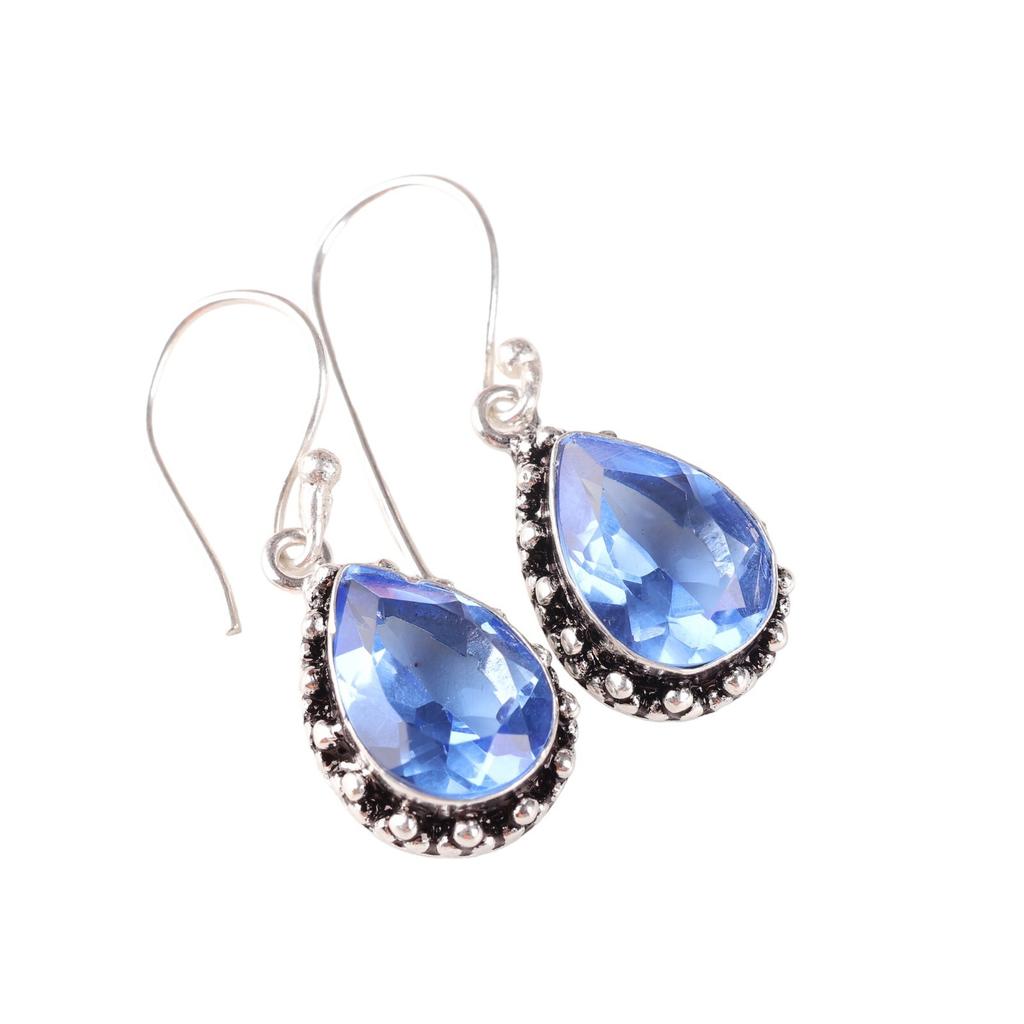 Blue Tanzanite Gemstone 925 Sterling Silver Handmade Earrings 1.41" Gift For Mom EE-97-7