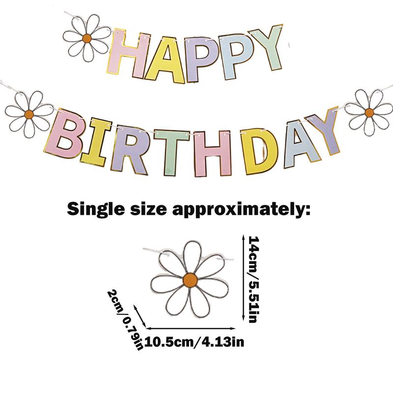 Flower Banner Daisy Happy Birthday Banner Colorful Birthday Party Decor Garland Banner Happy Birthday Banner for Party