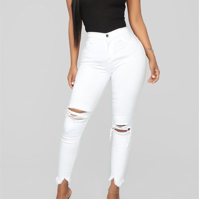 2024 Fashion Tall Waist Ripped Jeans for Women Elastic Pants