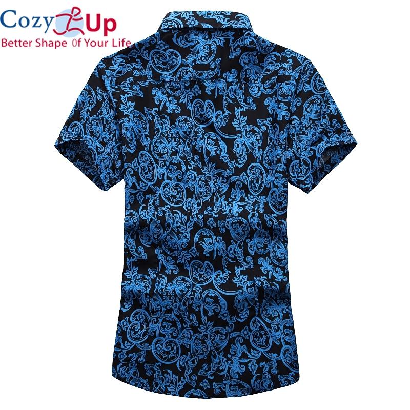 Cozy Up Men Floral Printed Slim Short Sleeve Shirts Summer Hawaiian Vacation Party Casual Red Blue Black Shirt Camisa Masculina
