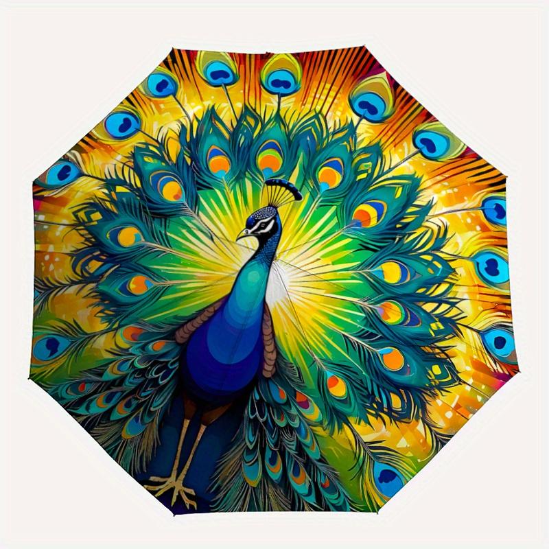1pc Beautiful Peacock Automatic Folding Umbrella - 3 Folding Design, Vivid Cartoon Pattern, Suitable for Outdoor Activities, A Gift for Fans In All Se