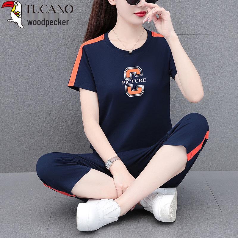 Woodpecker Women's Cotton Short Sleeve Capris Sportswear Set