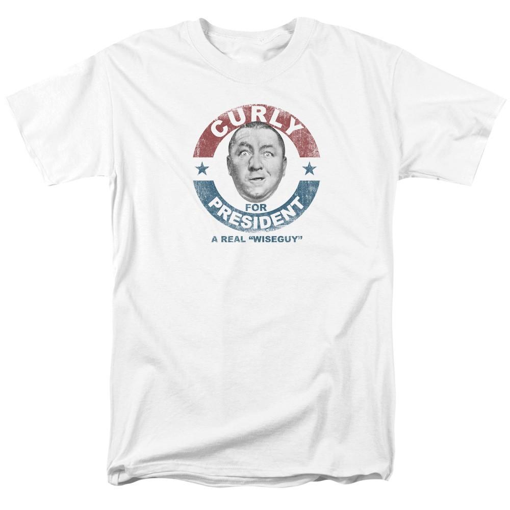 Three Stooges - Curly For President #2 - Adult Unisex Short Sleeve T-Shirt - Wh L