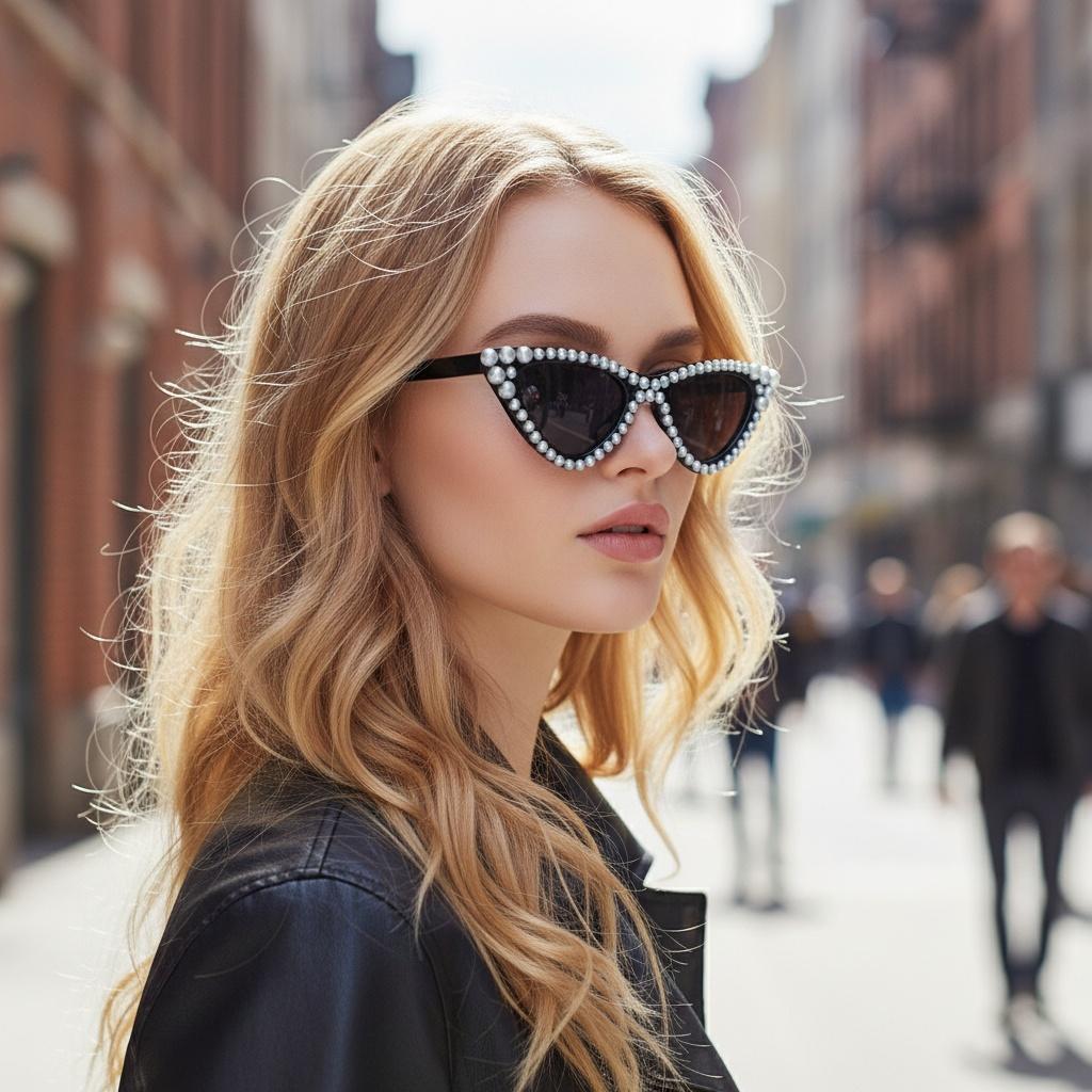 French Elegant Pearl Decorated Cat Eye Sunglasses UV400 Protection Unisex Internet Celebrity Street Shooting Sunglasses 5040
