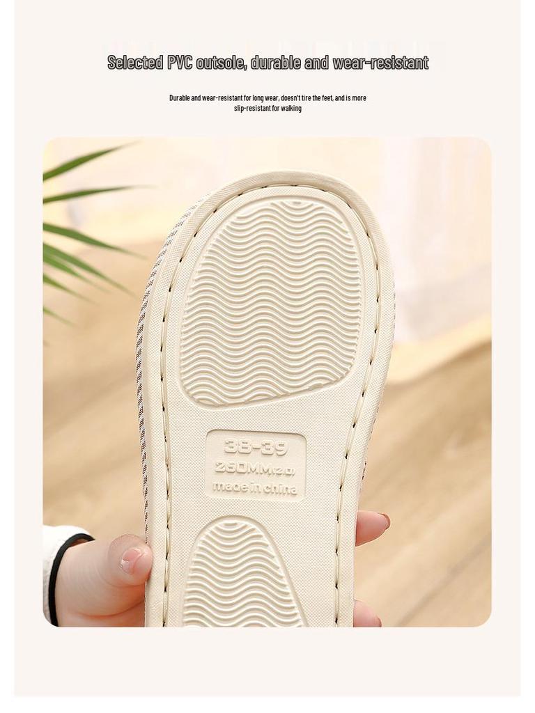 Gestreifte Leinen Sommer Hausschuhe für Damen und Herren - Rutschfest, Weiche Sohle, Atmungsaktiv, Geräuscharmes Design.