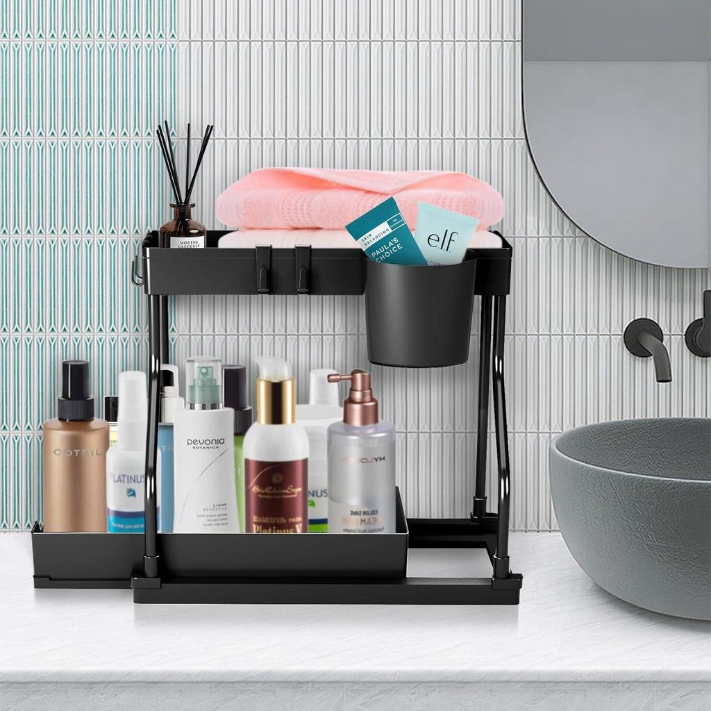 Under Sink Pull-Out Shelf Storage Rack for Kitchen and Bathroom Cabinets