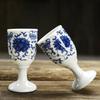 2PCS/Lot Chinese  Mini Goblet 20ML Ceramic Wine Glass Home Retro Liquor Glass Chinese Blue And White Porcelain Wine Cup