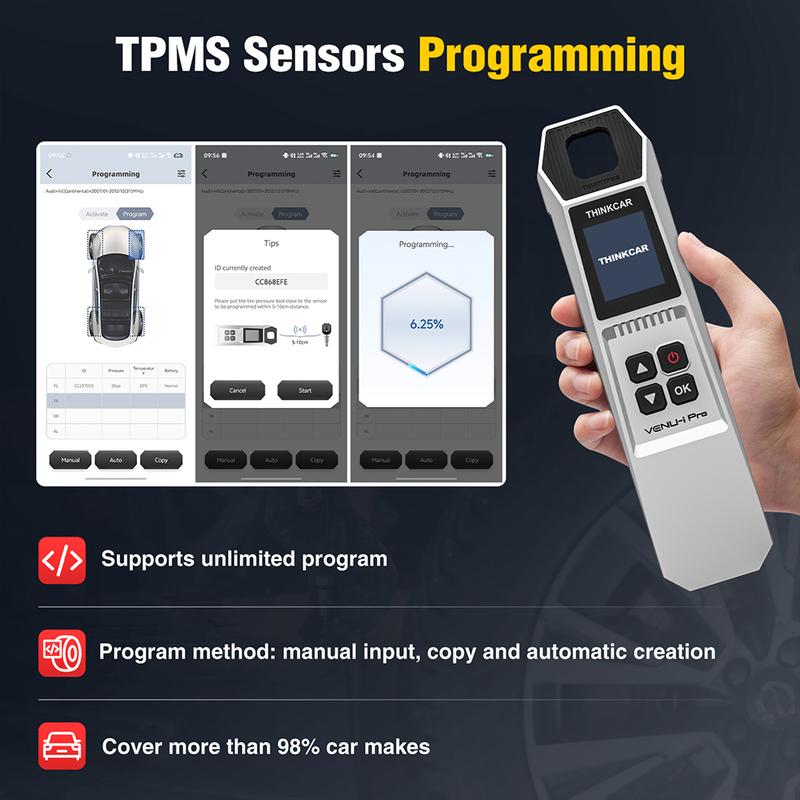 2026 Nový THINKCAR VENU-I PRO TPMS Nástroj pro diagnostiku tlaku v pneumatikách Programování senzorů 315 MHz/433 MHz Funguje s THINKTOOL/689BT