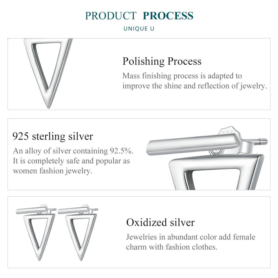 BAMOER 925 mincovní stříbro Minimalistické trojúhelníkové napichovací náušnice Geometrické odnímatelné náušnice pro ženy Jednoduché jemné šperky dárek