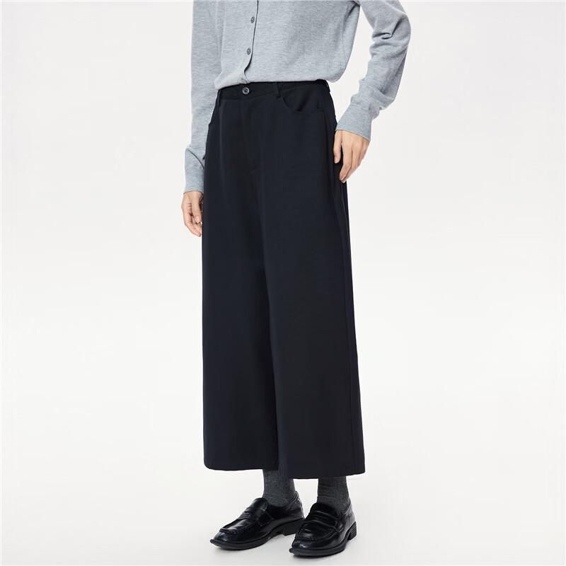Giordano Women's Brushed Mid-Waist Wide-Leg Cropped Pants