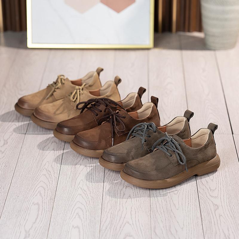 First Layer Cowhide Single Shoes Casual Low-top Women's Shoes Retro Versatile Women's Boots Daily Flat Shoes