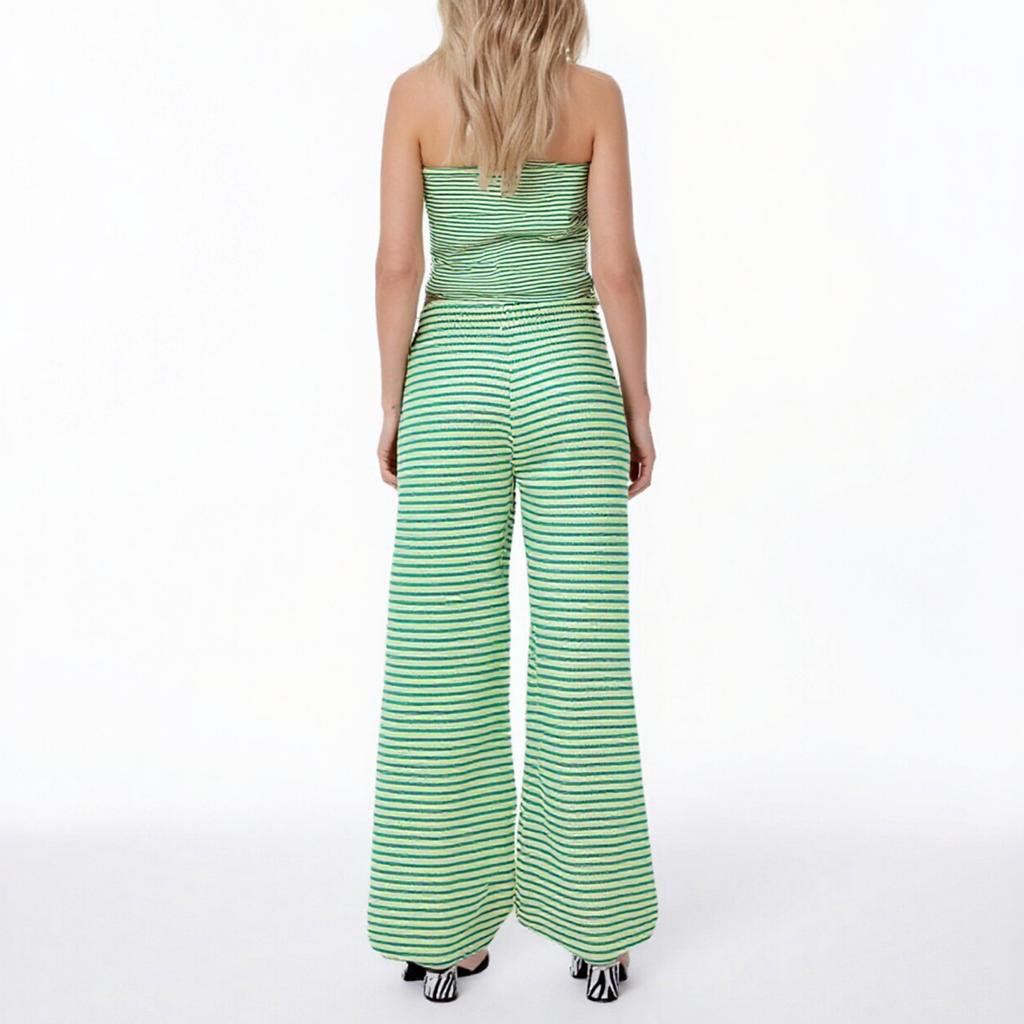 Damenmode Lässig Sommer Gestreiftes Schlauchtop Weites Gerades Hosen Set