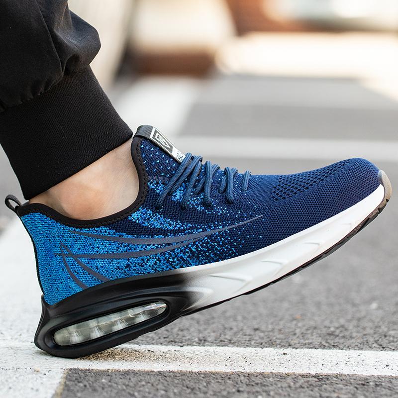 Modische Air Cushion Sicherheitsschuhe Herren Leichtgewichtige Mesh Arbeitsschuhe Stahlkappe Sicherheitsschuhe Atmungsaktive Schwarze Arbeitssicherheits-Sneaker für Herren
