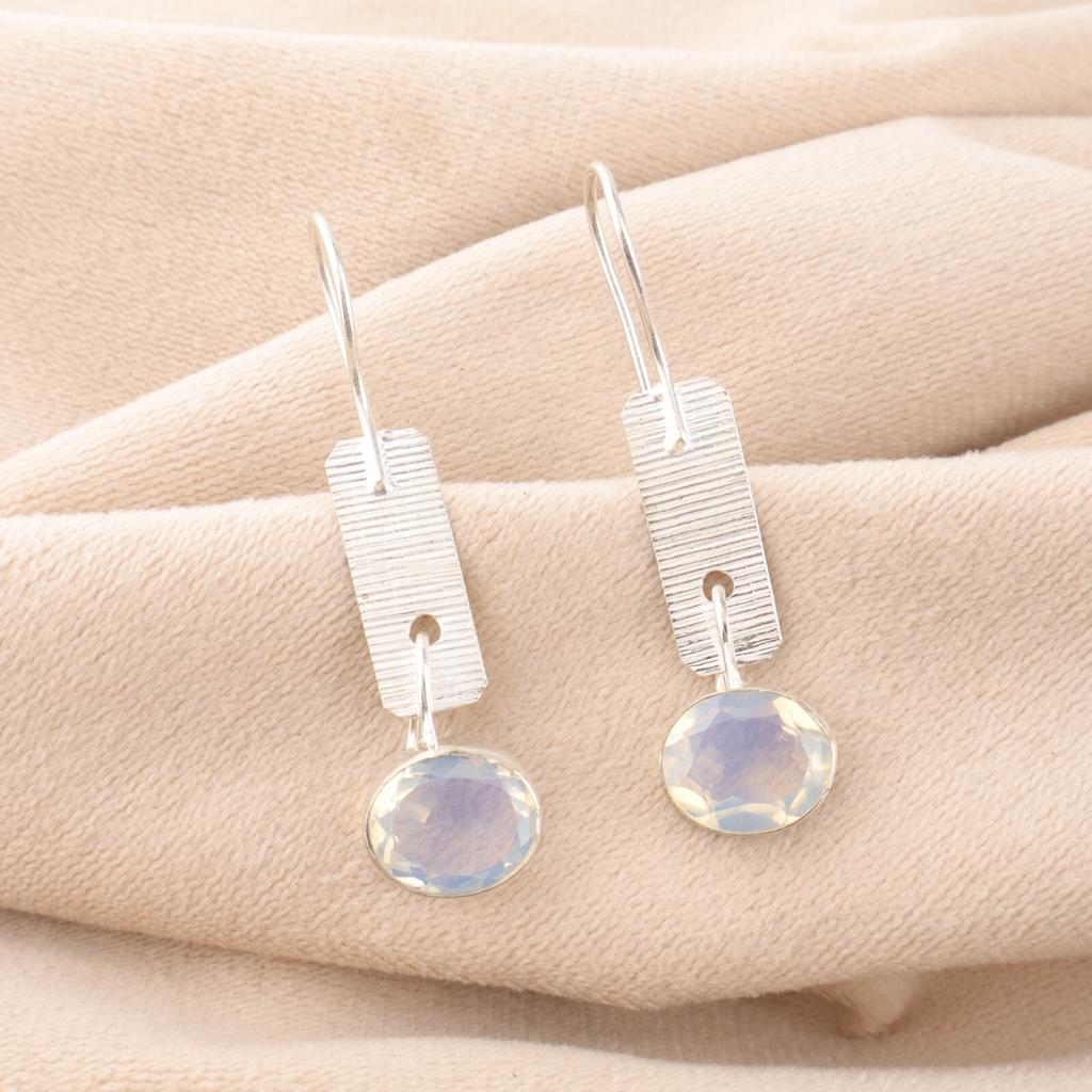 Milky Opal Gemstone 925 Sterling Silver Jewelry Handmade Earrings 1.9" For Women EE-168-20