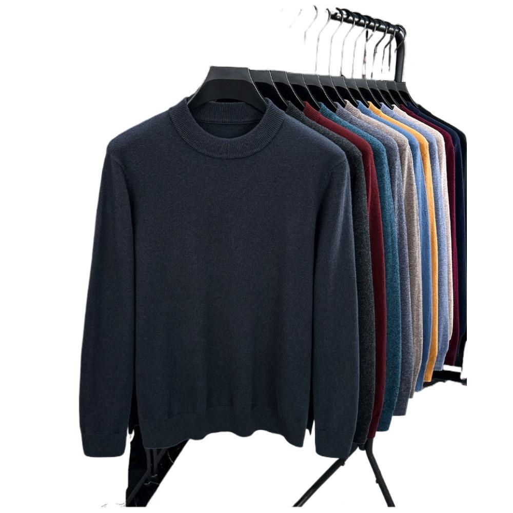 Men 100% Pure Wool Half Turtleneck Sweater, Warm Solid Knit Jumper for Autumn Winter Daily Wear