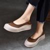 Johnature Loafers Valódi bőr vastag talpú felcsúsztatható cipők kerek orrú sekély női lapos cipők