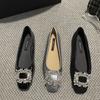 French Rhinestone High-end Design Single Shoes Women's Spring and Autumn 2025 New Commuting Versatile Square Head Flat Bottom Ladyshoes