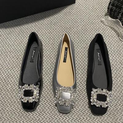 French Rhinestone High-end Design Single Shoes Women's Spring and Autumn 2025 New Commuting Versatile Square Head Flat Bottom Ladyshoes