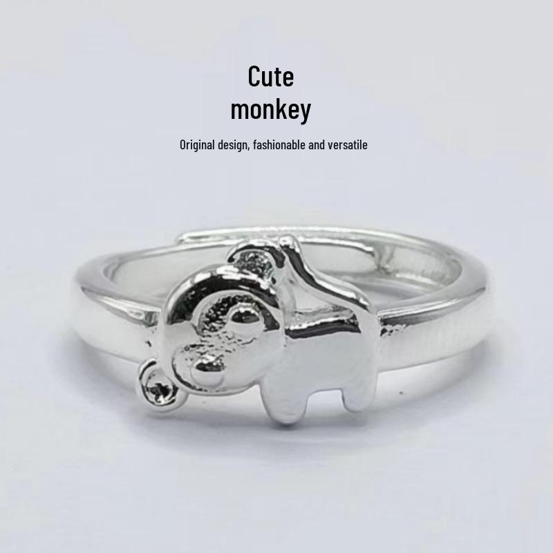Yin Taifei Silver Zodiac Monkey Ring: Women s Adjustable Thai & Korean Fashion Animal Finger Ring Open Adjustable