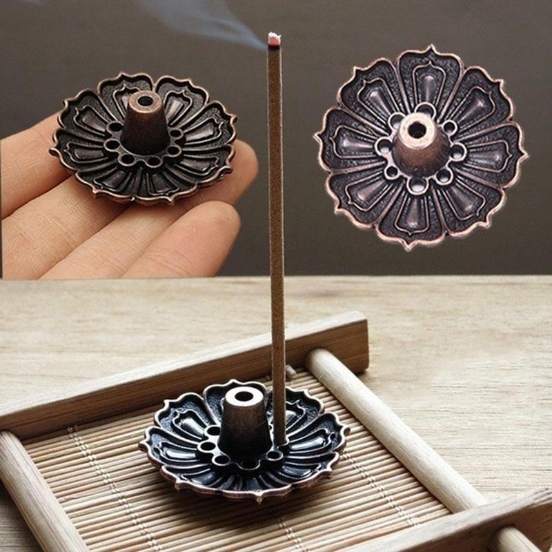 Alloy Incense Burner Stick Holder Plate Buddhism Lotus Censer Incense Holder Bronze Sandalwood Coil Base Teahouse Home Decor