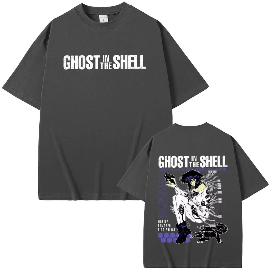 Anime Ghost In the Shell Motoko Kusanagi Graphic Print Unisex Summer Comic Casual Soft Pure‑Cotton Men's Loose‑Fit Short‑Sleeve T‑Shirt