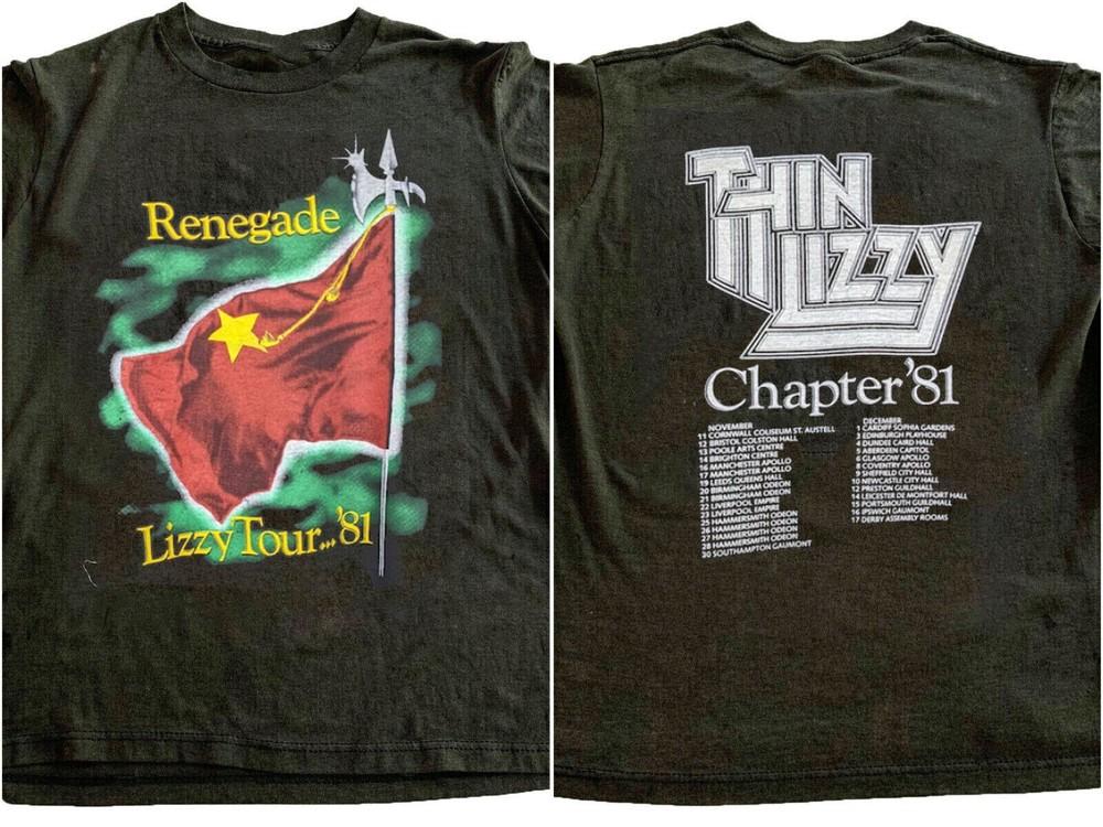 

Thin Lizzy Тур 81 Черная Хлопковая Футболка с Коротким Рукавом Унисекс S-5XL VM8602 Унисекс Футболка XL