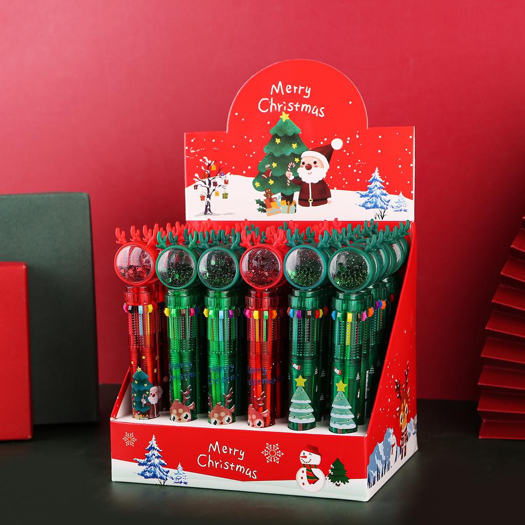 1pc For Christmas Gift Ballpoint Ten Color Pen Santa Claus Stationery Decor Merry Christmas Home Xmas Ornament Pen Holiday Ballpoint Pen Cute Press St