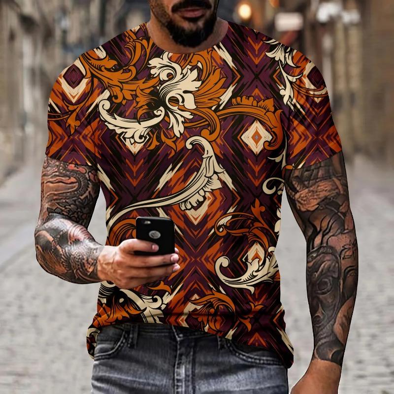 Summer Men's T-shirt 3D Printed Graffiti Pattern Street Fashion Trend Short Sleeved Round Neck Plus Size Top