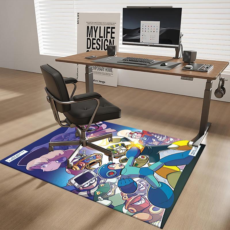 1pc Mega Man Anime Cartoon Design Office Chair Mat Non-Slip Carpet for Home Decor, Living Room, Bedroom, Game Room - Perfect Gift for Fans!Y042