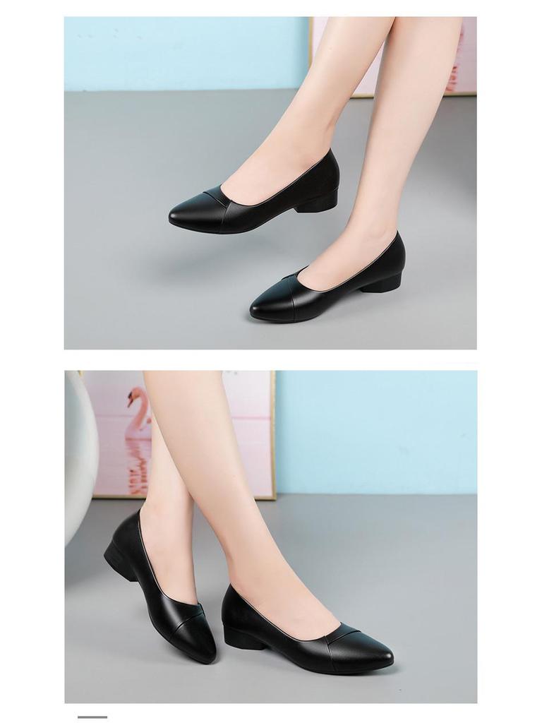 Spring & Autumn 2022 Chunky Heel Soft Leather Mom Shoes - Comfortable Low-Cut for Middle-Aged & Elderly Women