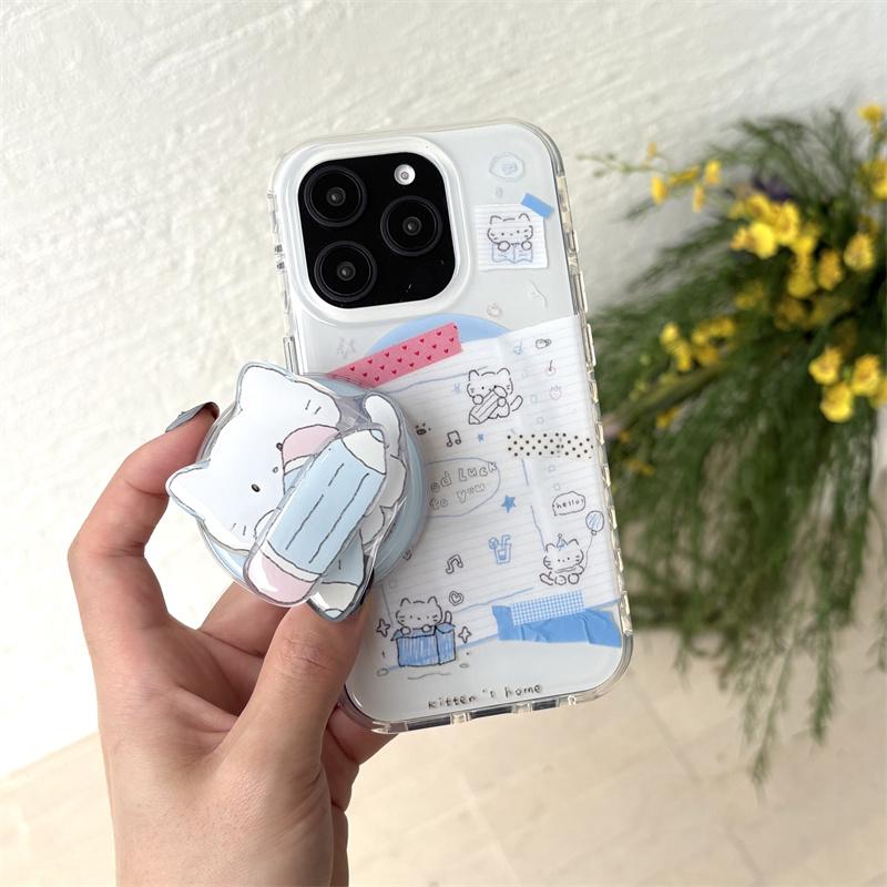 Korean Cute Cat Stand Holder For iPhone 16 Pro 14 13 15 Pro Max Magnetic Phone Case with Bracket For Magsafe Shockproof Cover
