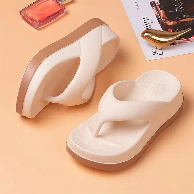 Women's Flip-flops Summer Outdoor Indoor Thick-soled Sandals 5cm Increase Height Slippers for Beach Soft-soled Non-slip Shoes