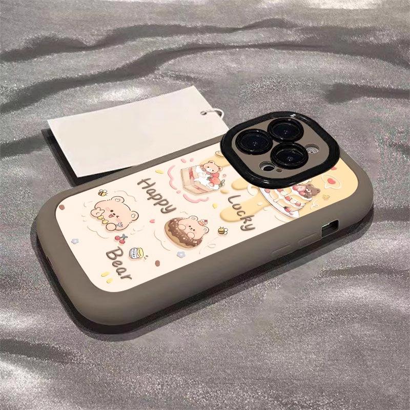 For Apple 16promax Mobile Phone Case Oil Painting Cake Bear Painting for IPhone15 Puff 13 Cartoon
