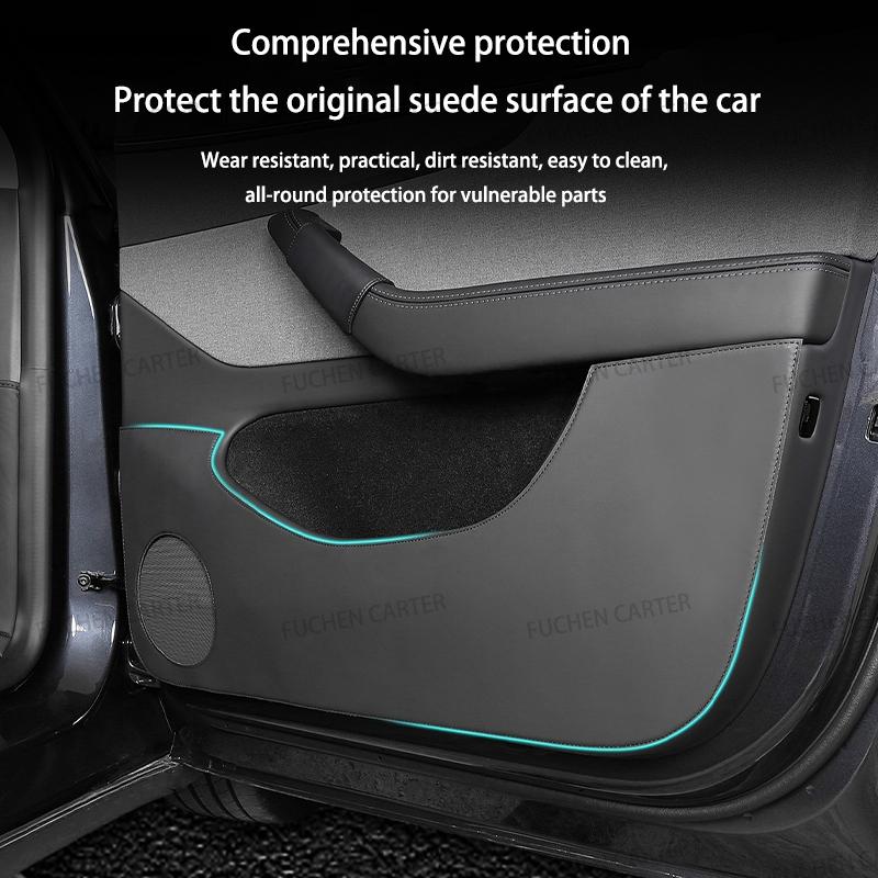 For Tesla ModelY Juniper 2025 Car Door Anti-Kick Pad Leather Sticker Trim Kit Side Door Protector Cover Car Interior Accessories