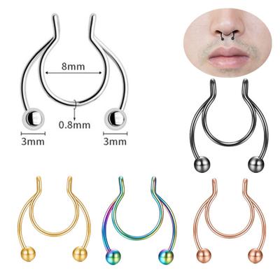 1pcs U-shaped Non-pierced Fake Nose Septum Piercing Surgical Steel Nose  Spiral Hoop Rings for Women Men Nose Piercing Nariz