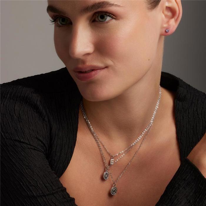 Luxenter Collier De Zirconium Brillant Finition En Rhodium - Alphabet O