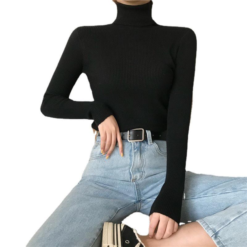High Neck Solid Color Knit Sweater - Women's Long Sleeve Korean Style Pullover for Autumn/Winter