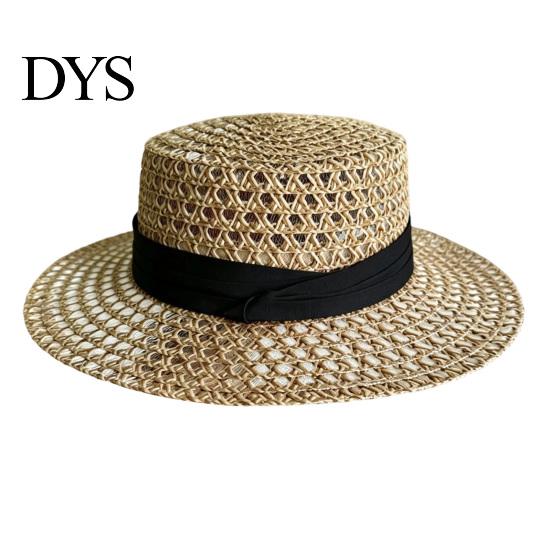 Elegant Vintage Sun Hat Women Straw Hat, with Satin Ribbon Decor, Wide Brim Foldable Travel Beach Breathable Flat Top for Summer Vacation Cap